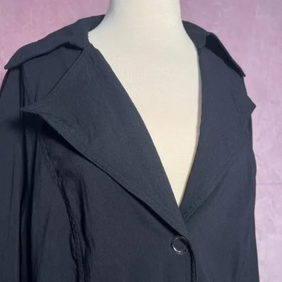 Lane Bryant Womens Black Light Weight Button Down Long Trench Coat Size 14/16 - Picture 3 of 7